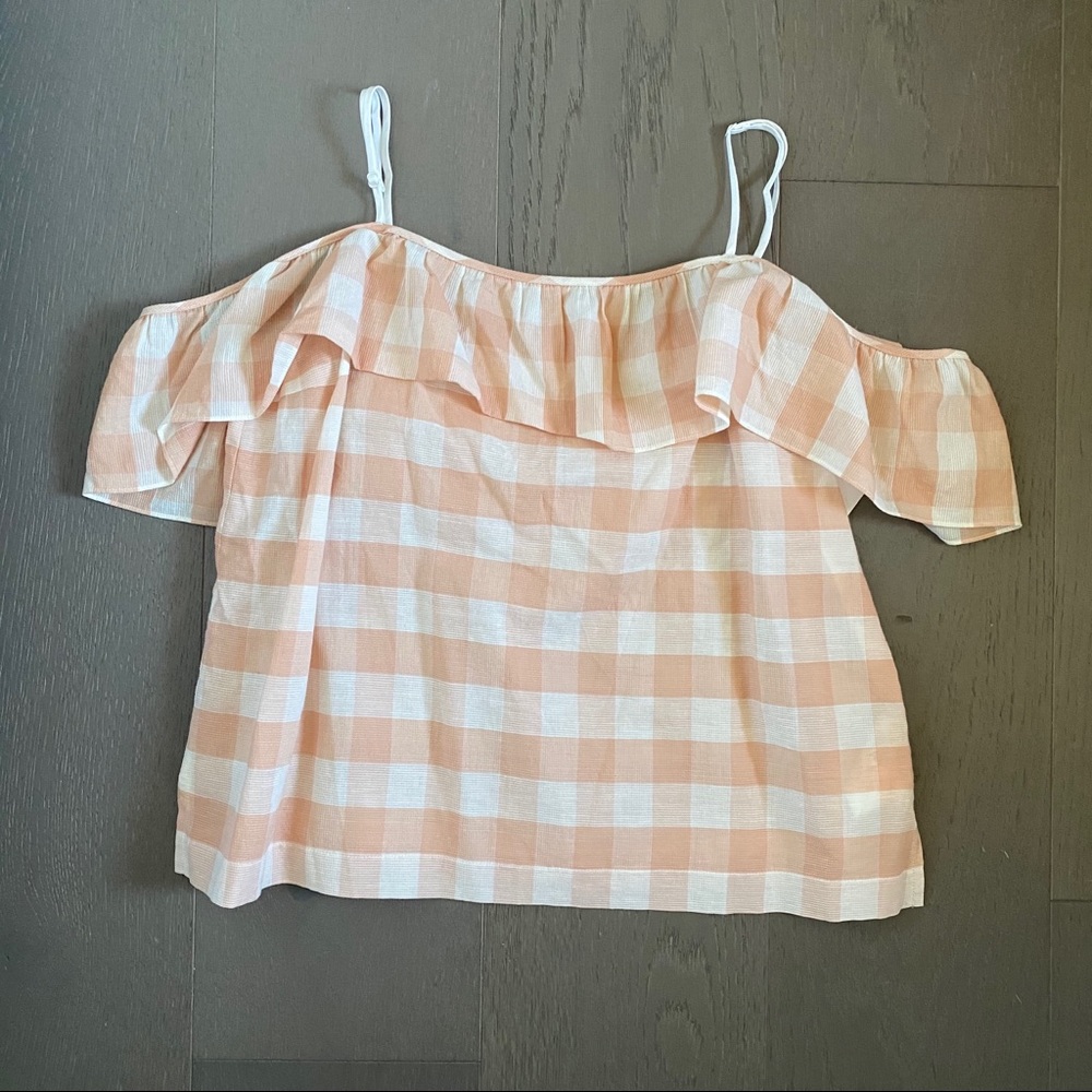 Club Monaco Apricot Gingham Ruffle Scarletta Top